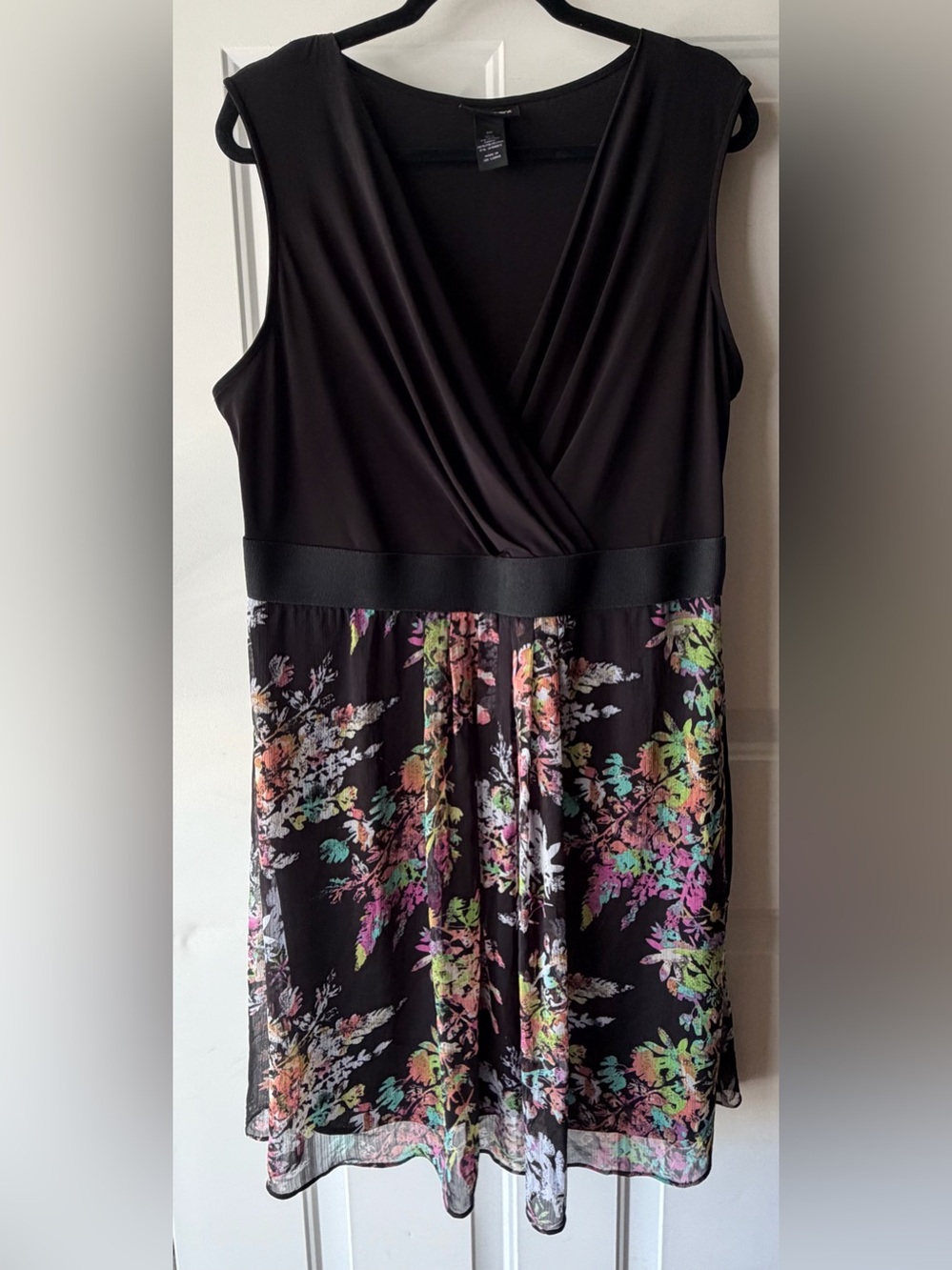Lane Bryant Size 20 Black Dress with Pink and Teal Floral Print